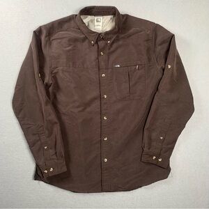 North Face Brown Button Up Shirt Men's L Zip Pocket  Hiking Fishing Long Sleeve